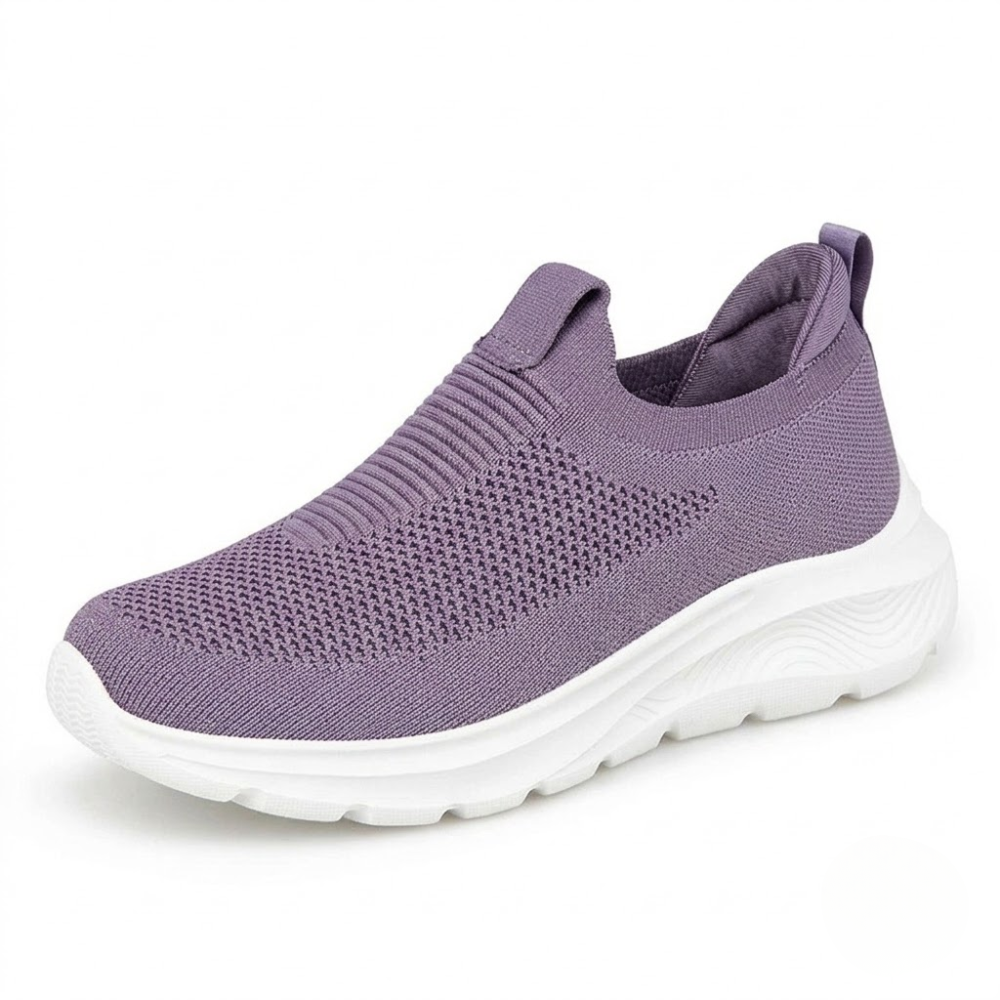 Cloud-Step Slip-In purple knit slip-on sneaker with white cushioned sole