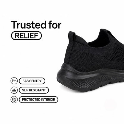 Cloud-Step slip-in shoe, black knit upper with cushioned thick sole