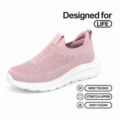 Cloud-Step Slip-In pink knit slip-on sneaker with white cushioned sole