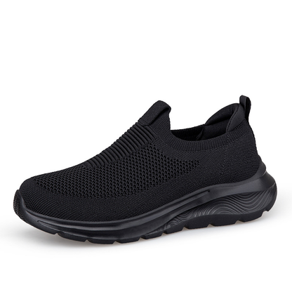 Slip-on sneakers in black knit with dark cushioned sole