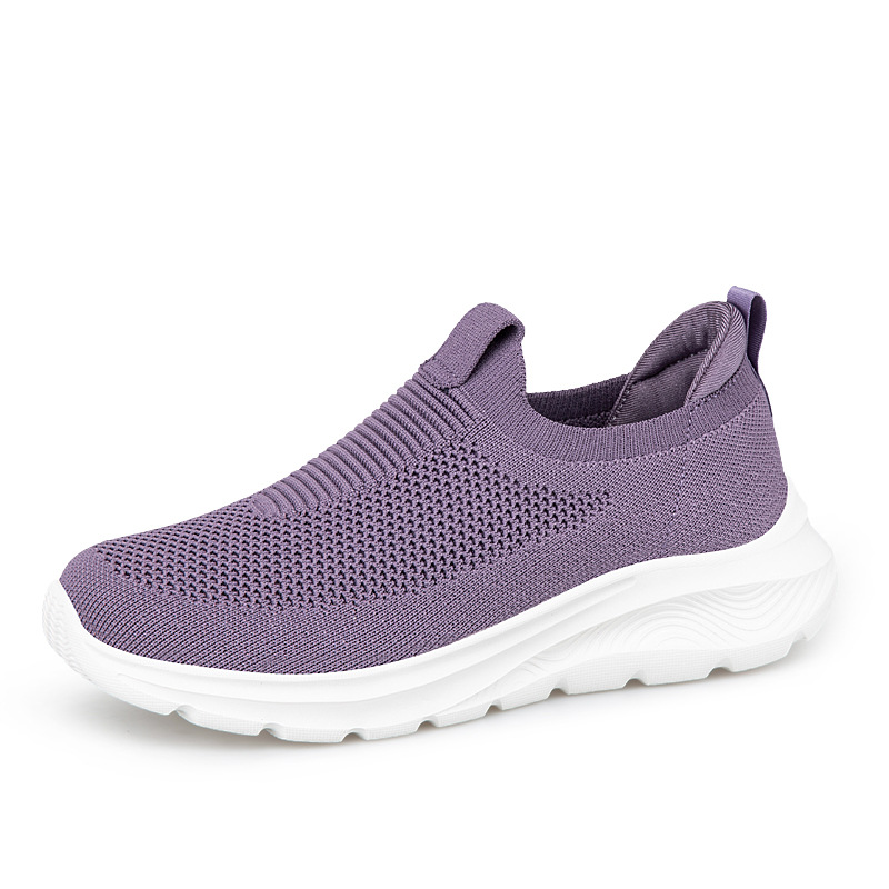 Slip-on sneakers in purple knit with white cushioned sole